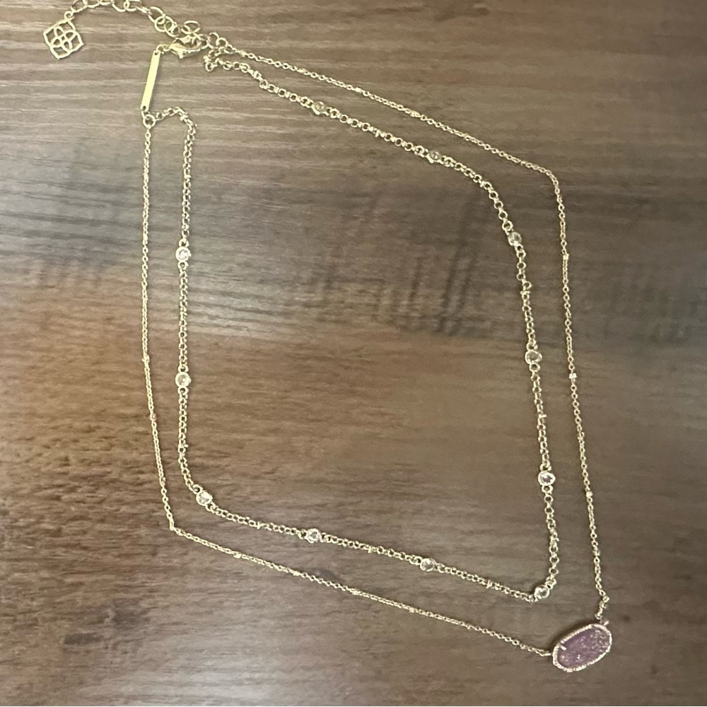 Kendra Scott Elisa 2 double strand Gold Necklace in Light Pink Drusy - Picture 5 of 8